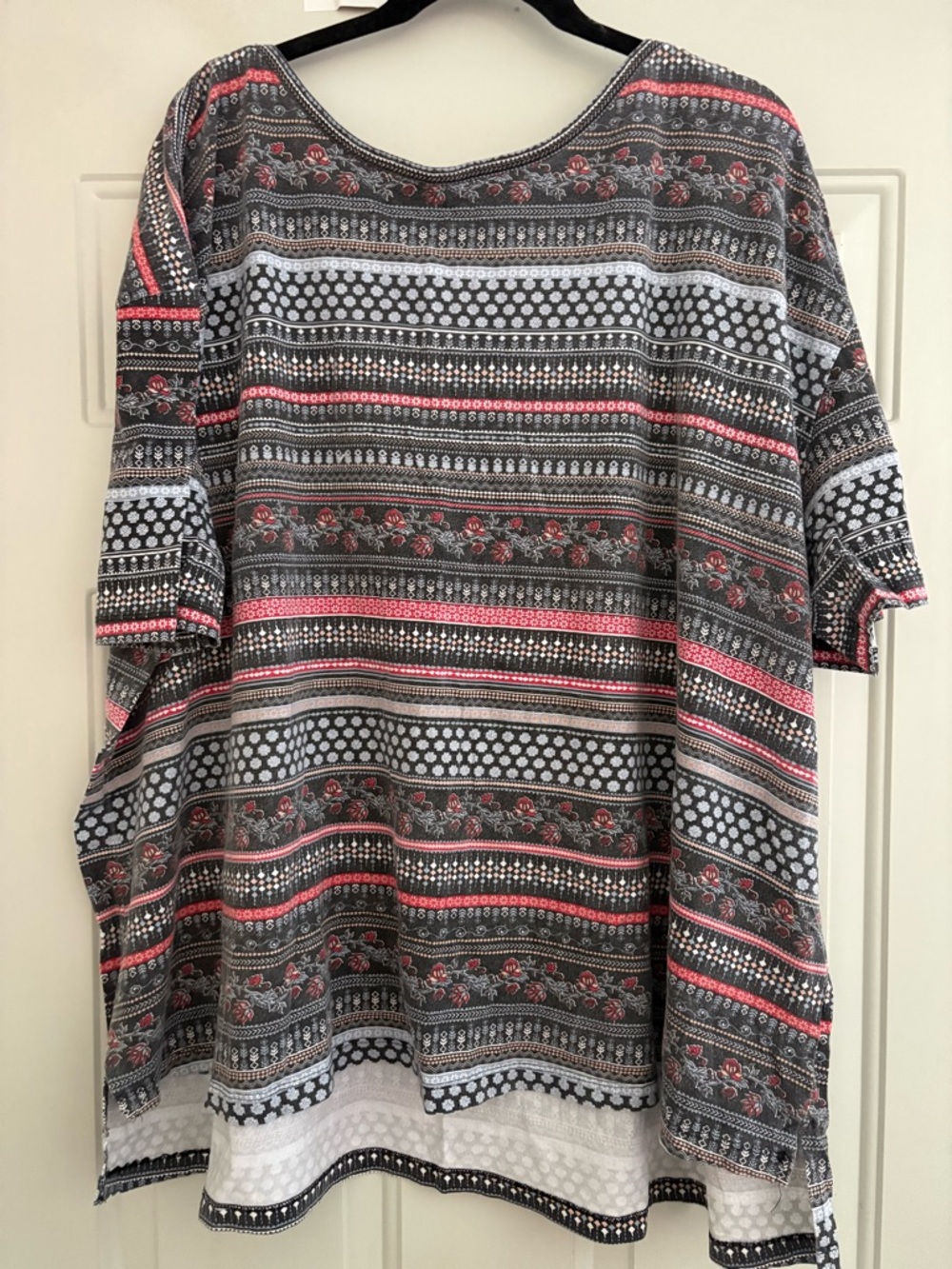 Woman Within Gray Tunic Top with Pink Accents